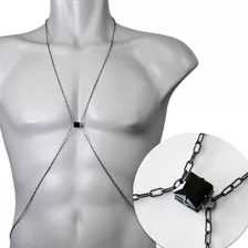 Body Chain Masculino Com Pedra Ônix Preta