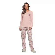 Pijama Feminino Longo Estampa Panda Luna Cuore