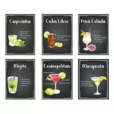 Kit Com 6 Placas Receitas Bar Bebidas Drinks Vodka - 20 X 30