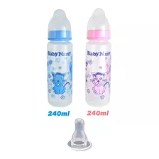 Mamadeira 240 Ml Bico Silicone Redondo Baby Nany Cor Azul