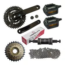 Kit Pedivela+mov Central+catraca 7v+corrente Index+pedal Mtb