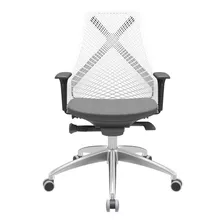 Cadeira De Escritório Plaxmetal Bix X+ Ergonômica Cinza T57 E Branco 07 Com Estofado De Tecido Y Poliéster
