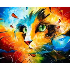 Pintura Numerada Gato 60x75cm Tecido Pincel Tintas Otg6137 G