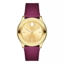 Movado Bold 3600717 Gold White Dot Dial Red Maroon Silicone 