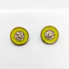 Hermosos Aros Dorados Y Verdes Con Strass