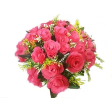 Arranjo 24 Rosas Luxo Cheio Flor Artificial Buquê Casamento