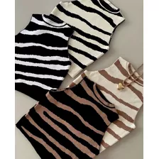 Blusa Estampa Zebra Animal Print Tendência Tricot Blusinhas 