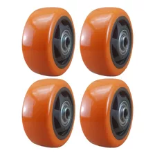 4x Rodas Rodinha De Pu Laranja C Rolamento Esfera 3 Pol