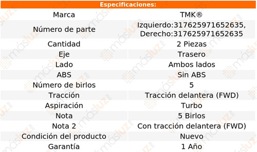 2- Mazas Traseras Sin Abs Volvo V70 5 Cil 2.4l 1998/2002 Tmk Foto 2