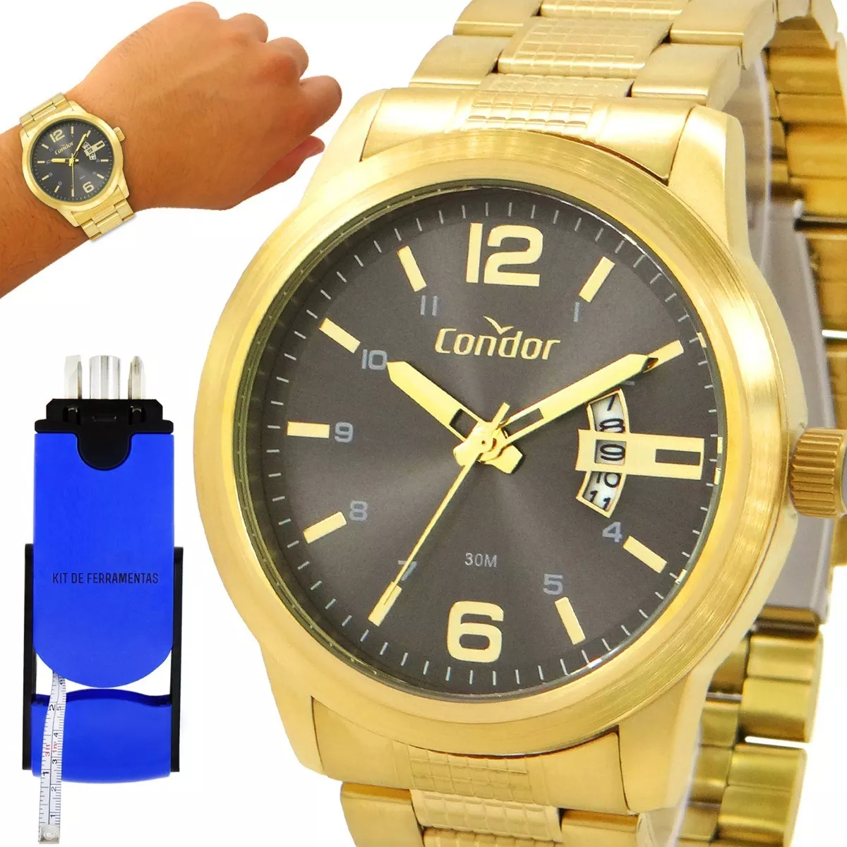 Relógio Masculino Dourado Condor Ouro 18k + Brinde Carteira