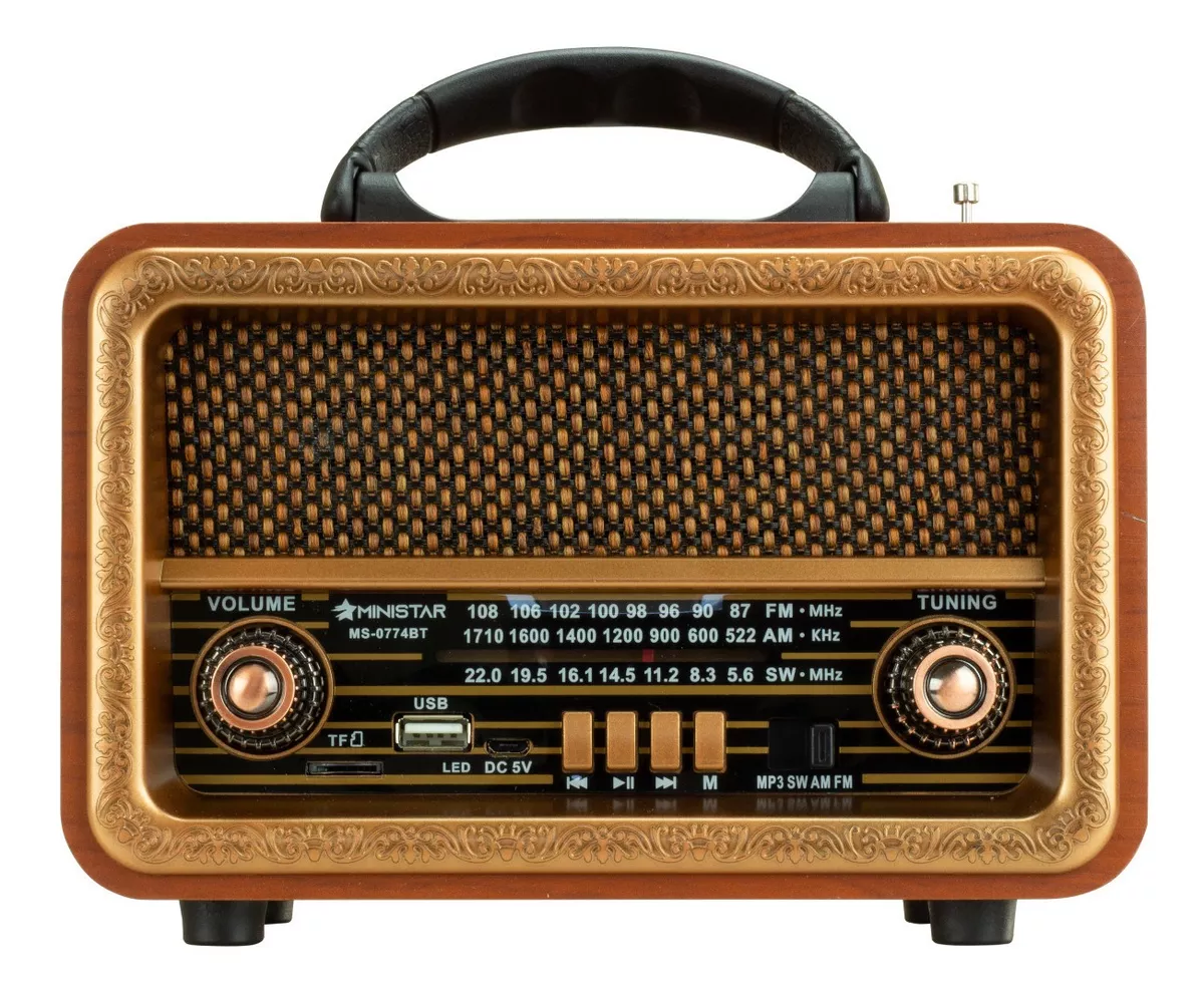 Rádio Caixa Som Retrô Am Fm Sw Portátil Usb Mp3 Bluetooth 