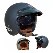 Casco Negro Rojo Gafas Cafe Racer Abierto Certificado Vento