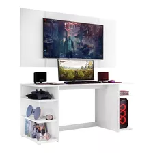 Mesa Gamer C/ Painel E Suporte Tv 55 Guilda Multimóveis Bca Cor Branco