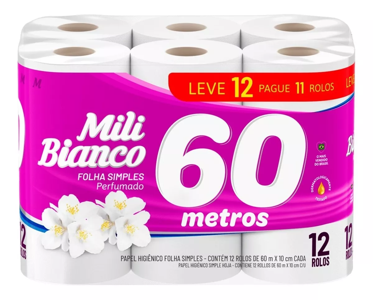 Papel Higiênico Mili Bianco 60 Metros Perfumado