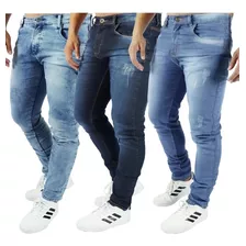 Kit 3 Calças Jeans Sarja Masculina Skiny C/ Laycra Atacado