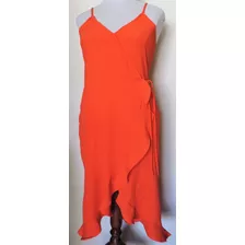 Vestido Naranja Cruzado Con Vuelo