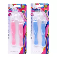 Colher Ponta Silicone Bebe Introdução Alimentar Macia Kit 2u