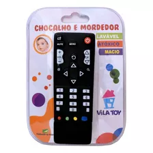 Chocalho Mordedor Brinquedo Para Bebê 2 Em 1 Controle Remoto Cor Preta Liso