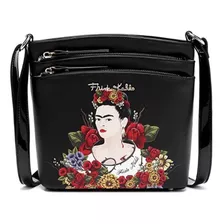 Crossbody Triple Cierre Frida Kahlo Flores Original Fl705