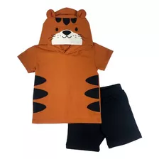 Conjunto Infantil Fantasia Camiseta Tigre 100% Algodão Luxo