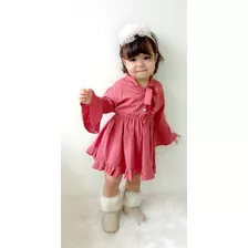 Vestido Infantil Meninas Bebê Godê Rodado Manga Longa 