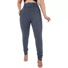 Calça Feminina Crepe Com Cinto E Bolso Cintura Alta