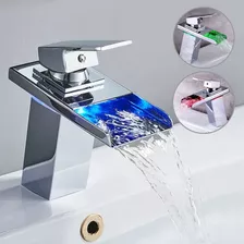 Torneira Pia Banheiro Misturador Monocomando Cascata Cuba Led Luxo Baixa Luuk Young 8801 Cor Prateado