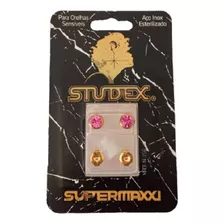 Brinco Studex Supermaxxi Bezel Rosa 6mm L6210y Dourado