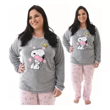 Pijama De Inverno Feminino Plus Size Calça E Manga Comprida