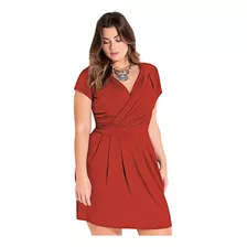 Vestido Feminino Decote Transpassado Com Pregas Plus Size