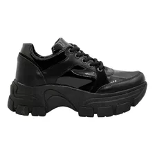 Zapatillas Moda Plataforma Mujer Cuero Vegano Negro Julia