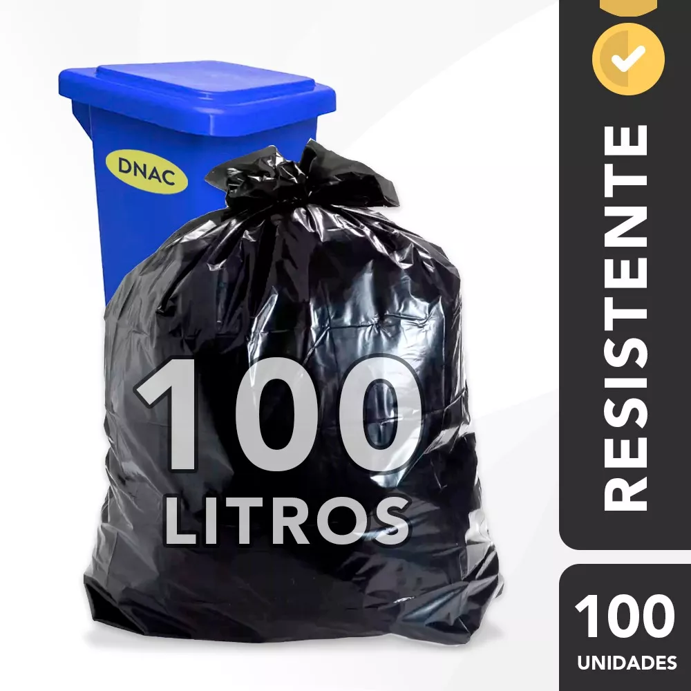 Saco De Lixo 100 Litros Preto Resistente - 100 Unidades
