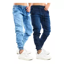 Kit 2 Calça Jeans Masculina Sarja Skinny Slim Lycra
