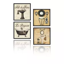 Kit 4 Quadros Decorativos Lavabo Toalete Banheiro Retro