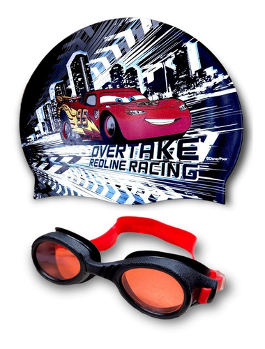 Antiparras Natacion + Gorro Silicona Disney Cars Pileta Niño