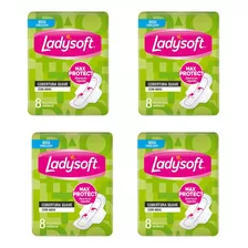 Kit 4 Absorvente Ladysoft Max Protect Suave Sem Abas 8 Un