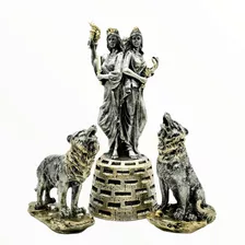 Paquete Diosa Hecate Triple Plateada 27cm Con Sus 2 Perros 