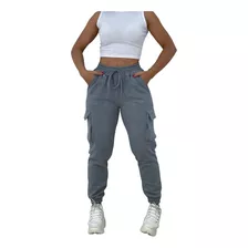 Calça Moletom Jogger Feminino Flanelado Cós Alto Bolso