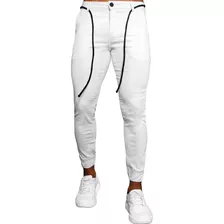 Calça Branca Skinny Masculina Faixa Lateral Cordão Premium