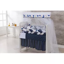 Kit Mini Berço 12 Pçs 100% Algodão Nuvens Chuva De Amor Azul