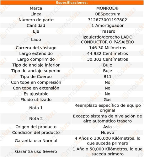 1) Amortiguador Oespectrum Izq/der Tras Pathfinder Armada 04 Foto 3