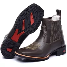 Botina Country Masculina Texana Bico Quadrado Couro Legitimo Ramom Boots Florter.