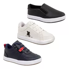 Combo 3 Pares Tenis Masculino Casual Infantil Sapatenis Leve