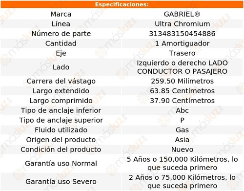 1 Amortiguador Gas Conductor O Pasajero Tra Escape 01/12 Foto 2