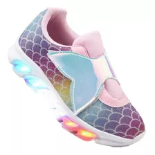 Tênis Feminino Infantil Menina Sereia Led Luzinha Velcro