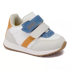 Tênis Menino Klin Walk Baby Branco Gelo Azul Velcro 453.112