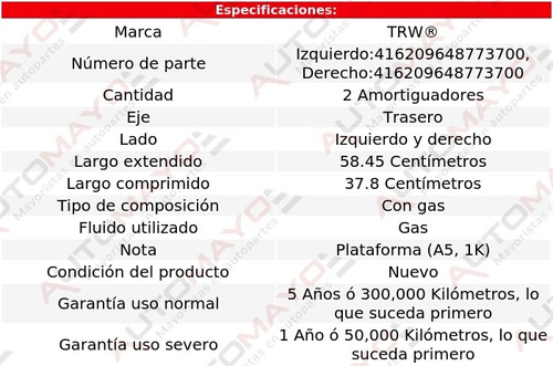 2-amortiguadores Gas Traseros Trw Volkswagen Bora 06-10 Foto 2