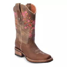 Bota Vaquera Bordados En Tubo Piel Moderna Moda Apv 275-5403