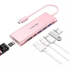 Hub Usb C A 4k Hdmi + Puertos Usb Lector Sd Usb C Rosa