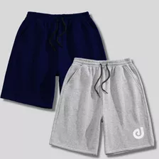 Kit 2 Bermudas Moletom Masculina Short Algodão Lisa Cordão